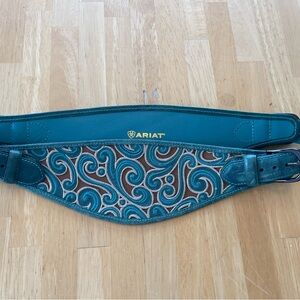 Ariat Unique HTF! Gorgeous Teal Brown Leather Embroidered Belt Medium